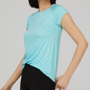 New Polka Dot Tee Shirt Blue Short Sleeve Blouse Polka Dot T-Shirt Size Large